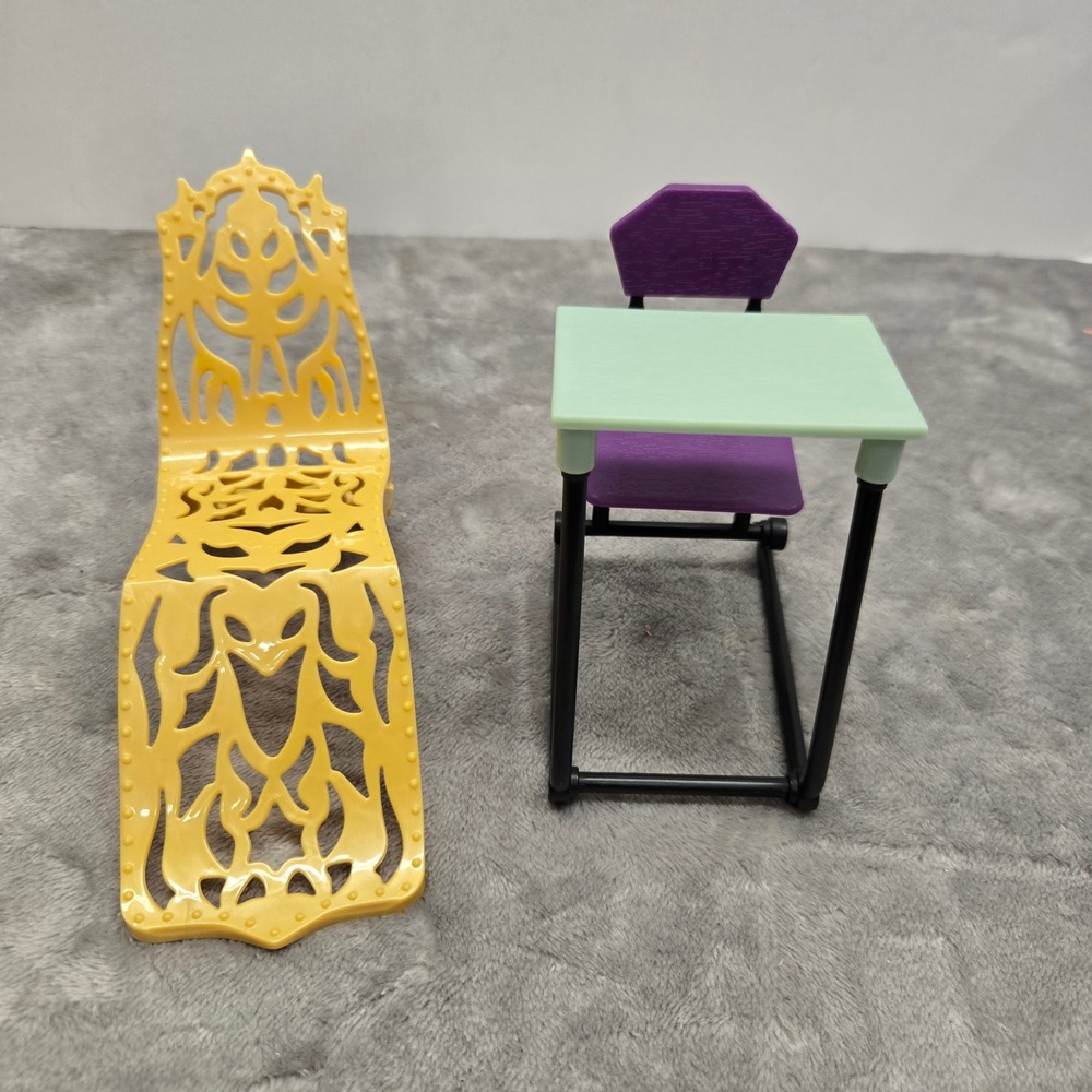 Monster High Doll Furniture Yellow Lounge Chair Purple Green School Desk Set